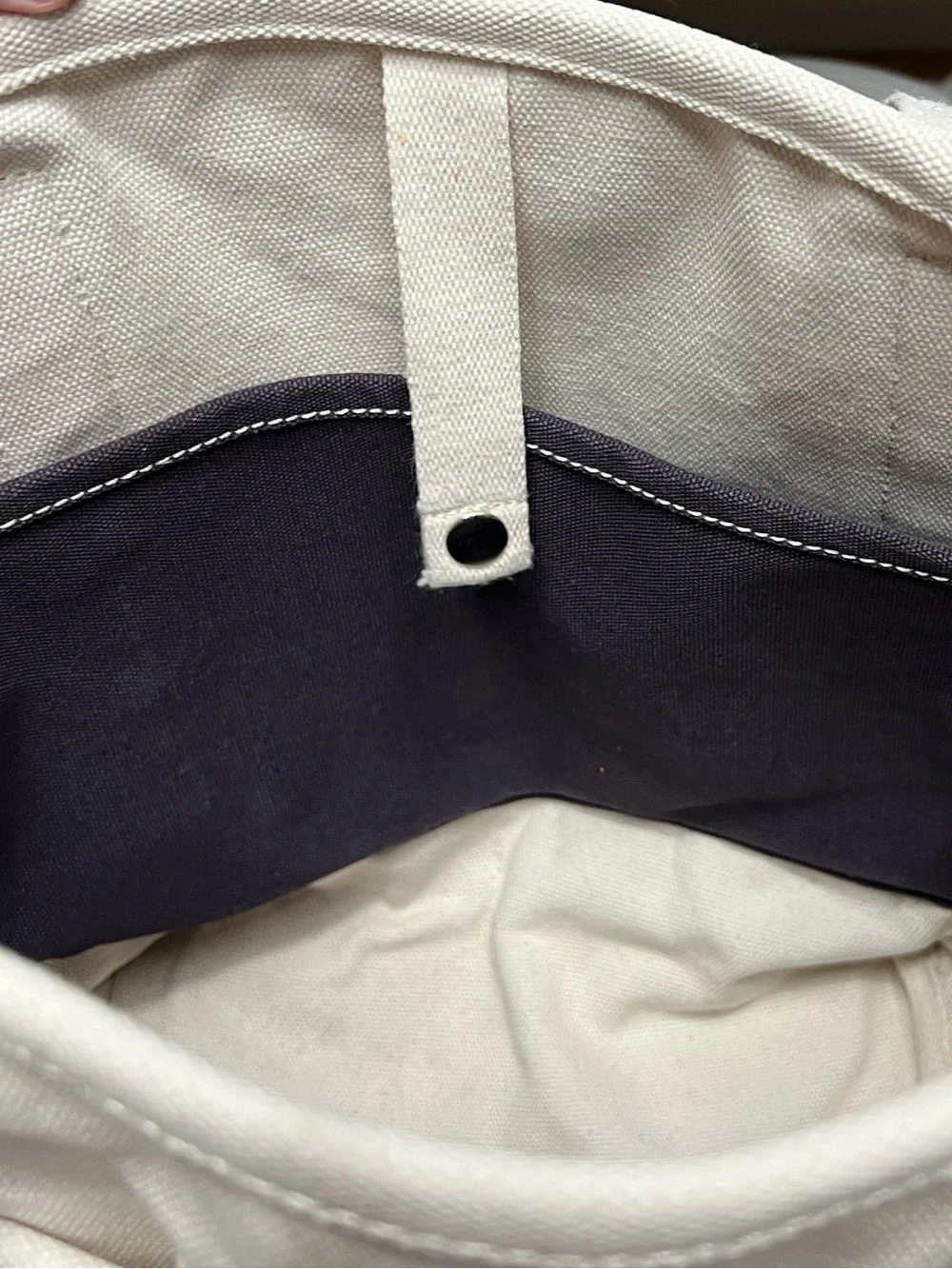 🌻Lands' End Medium Canvas Tote Bag Natural Navy Blue 5 Pocket Open Top Carryall
